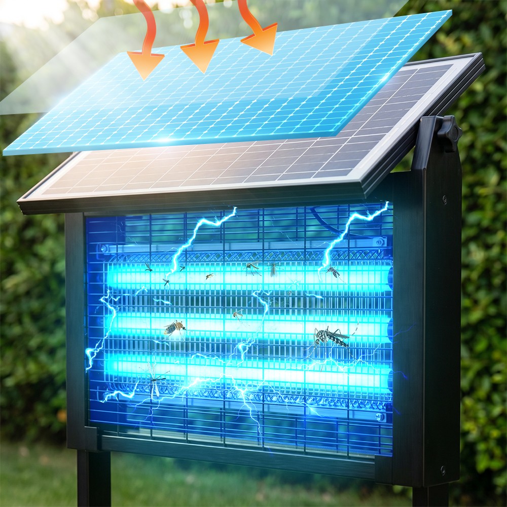 4500V Solar Bug Zapper Outdoor Mosquito Zapper Waterproof Electric Fly Zapper US
