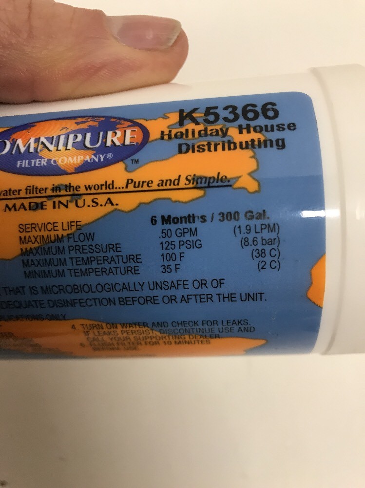 OmniPure Flow Inline Filter Chlorine Taste Odor K5366 USA 6 Month