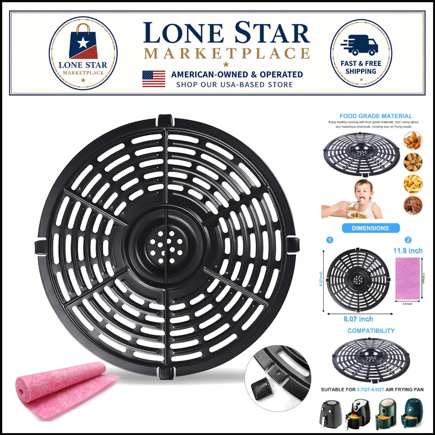 3.7QT Air Fryer Round Replacement Parts – Non-Stick & Dishwasher Safe