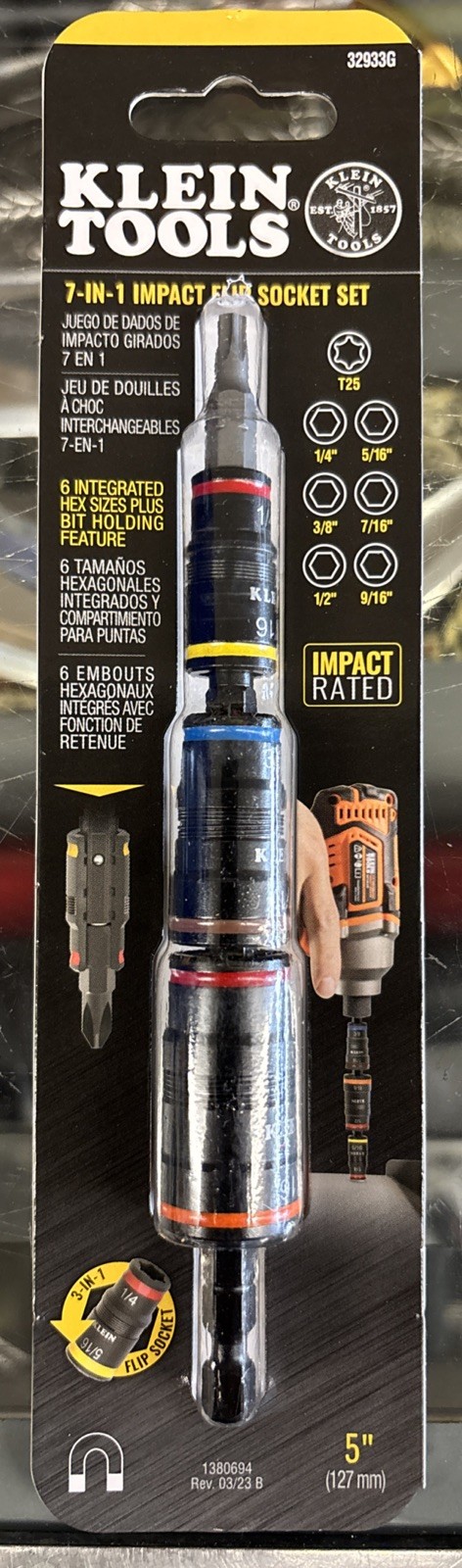 Klein Tools 32933G Magnetic Impact Rated Flip Socket Set 7-In-1