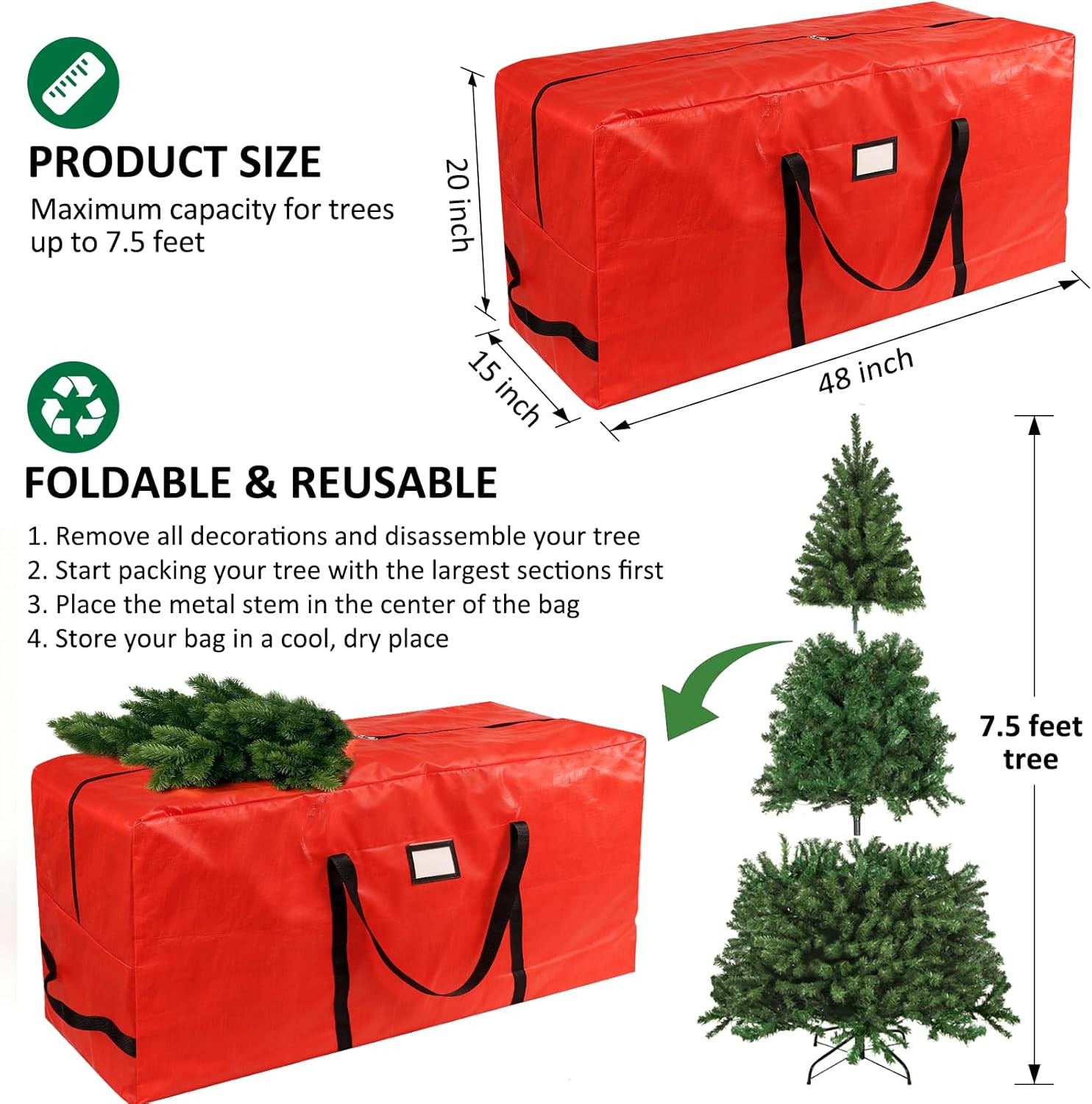 Christmas Tree Storage Bag for 7.5ft or 9ft. Tree Heavy Duty Waterproof