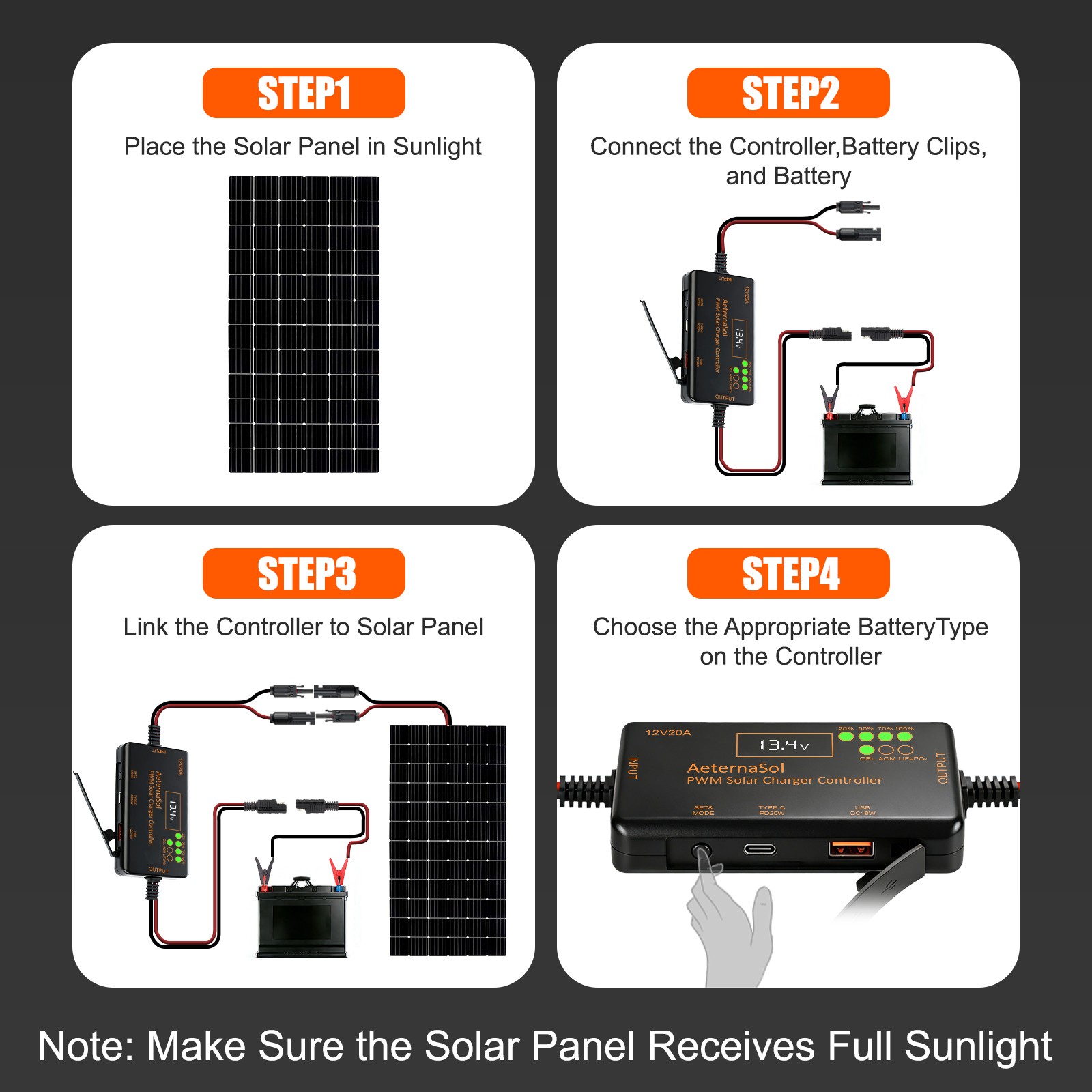 20A 12V PWM Solar Charge Controller LCD Display for RV Boat Off-Grid System NEW