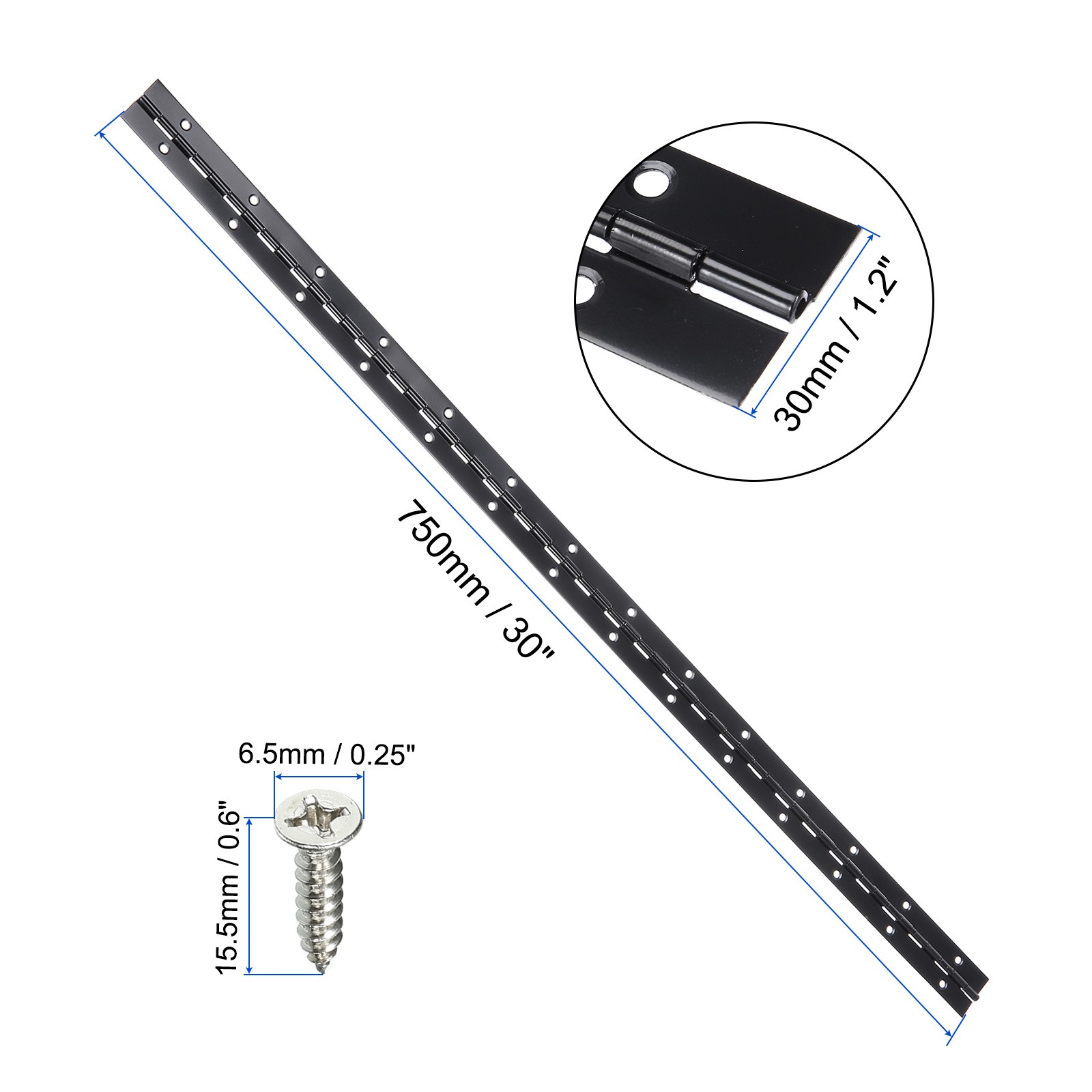 Black 30 x 1.2 Inch Stainless Steel Piano Hinge Continuous Hinge