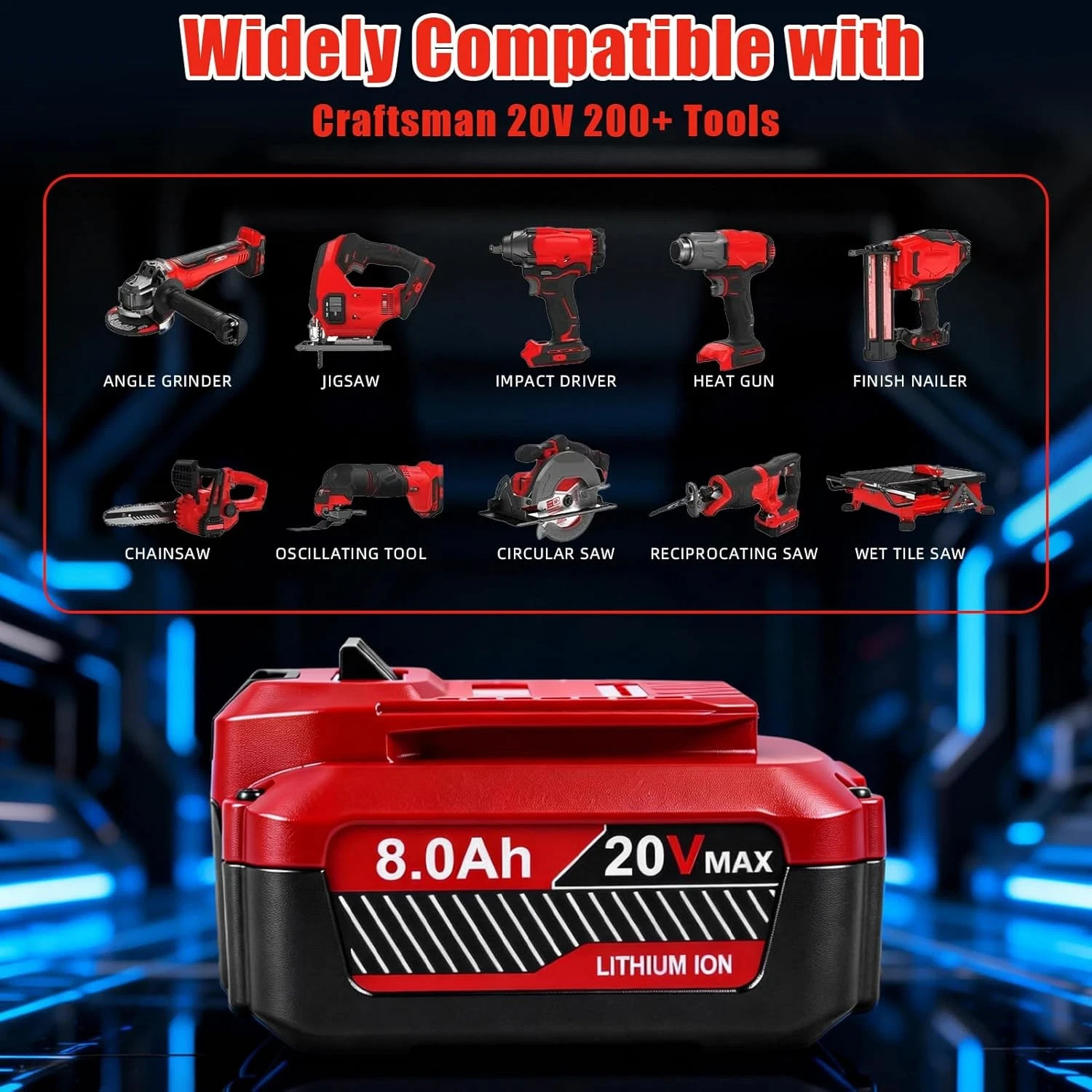 2 Pack CMCB206 8.0Ah For Craftsman V20 20V MAX Lithium Battery CMCB204 CMCB202