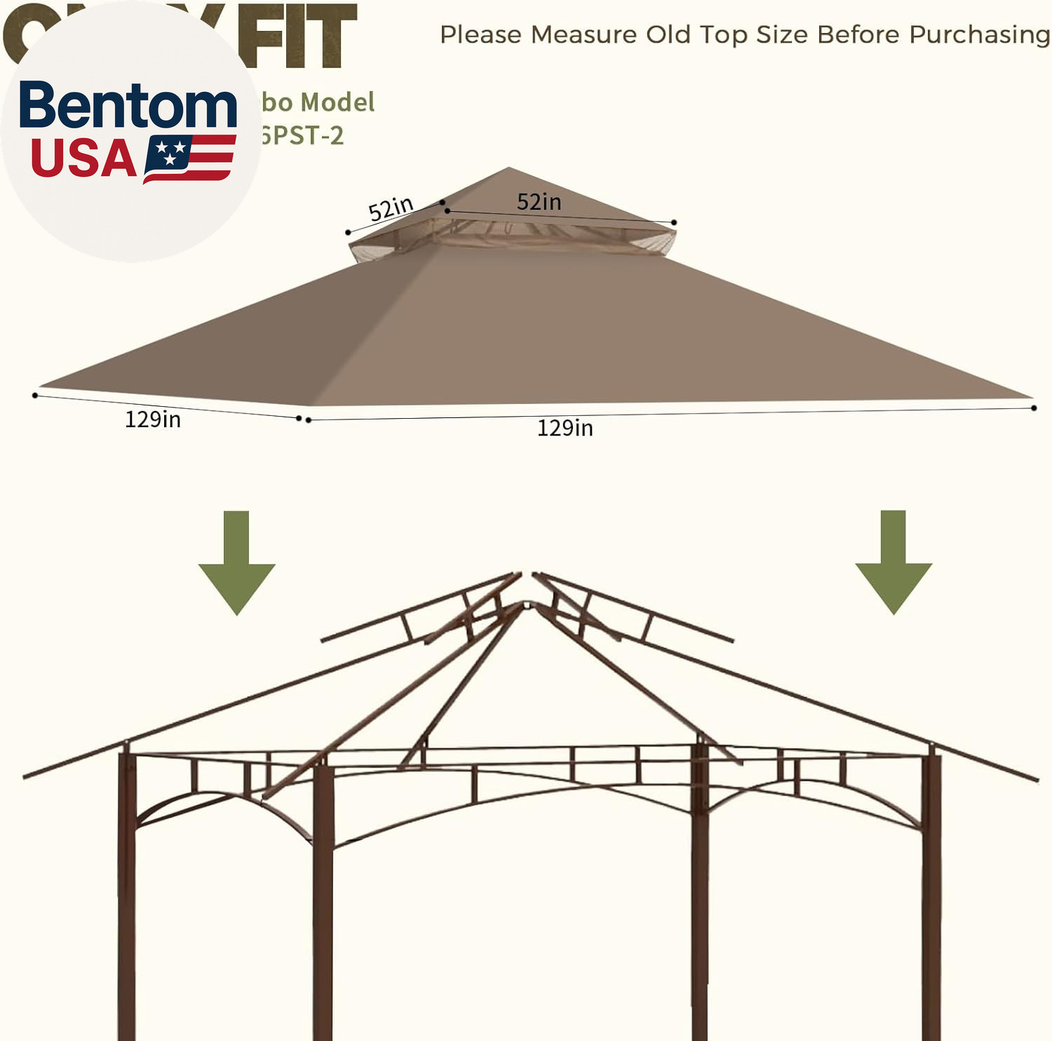Replacement Canopy Top for Target Madaga Gazebo Model L-GZ136PST (Khaki)