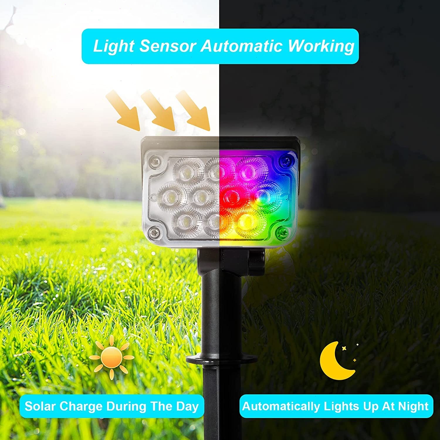 T-SUN 4Pks Solar Garden 20LED Spotlights RGB Outdoor Pathway Lights For Tree USA