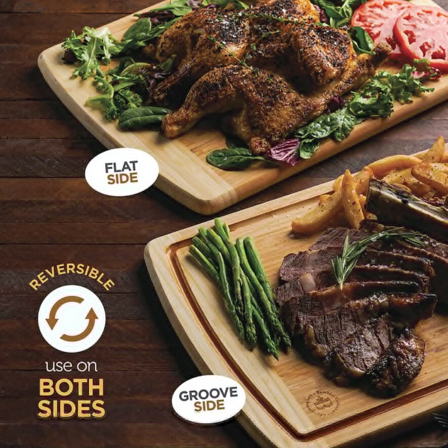 Large Bamboo Kitchen Cutting Board – Wood Chopping Board / Butcher Block, 18x 12