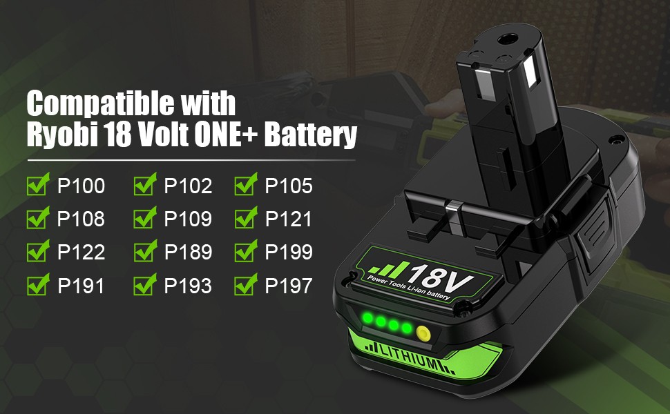 P102 Replacement For RYOBI P190 18V Compact Lithium Battery P107 P108 One Plus
