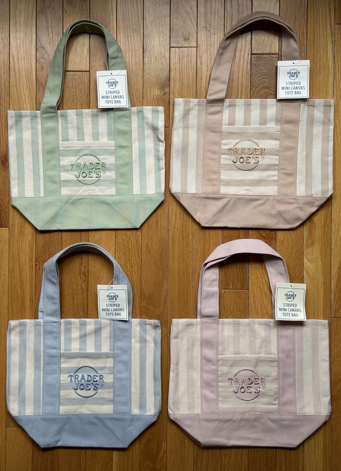 Trader Joe’s Mini Pastel Stripe Canvas Tote Bags Set of 4 NWT Limited 2026