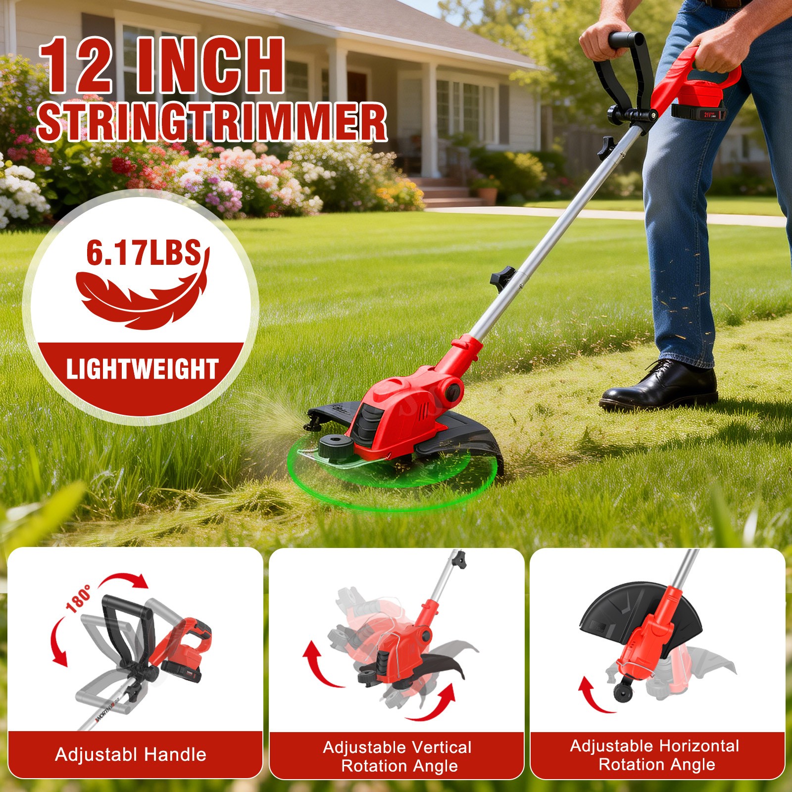 Cordless Electric Grass String Trimmer Lawn Edger Weed Wacker Cutter + 2 Battery