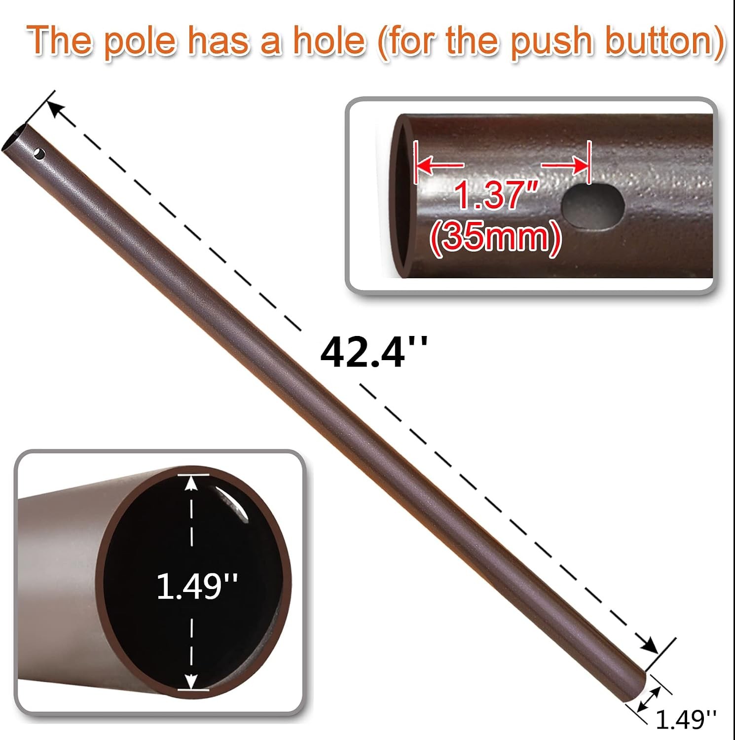 Replacement Lower Pole for Patio Market Light Umbrella pole without Bullet