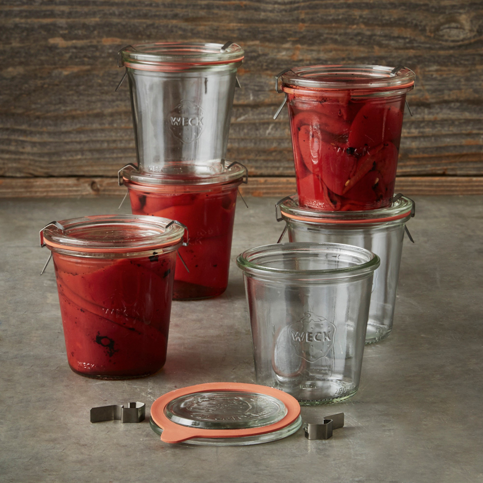 Weck Jar. Weck 9.8 oz Mold Glass Jars Set of 6 with Lids Clamps