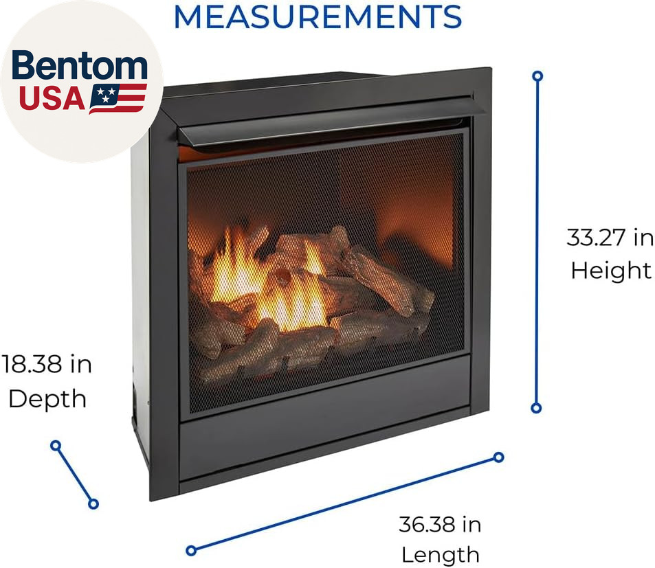 Dual Fuel Ventless Gas Fireplace Insert, Remote Control, 9 Fire Logs, Use with N