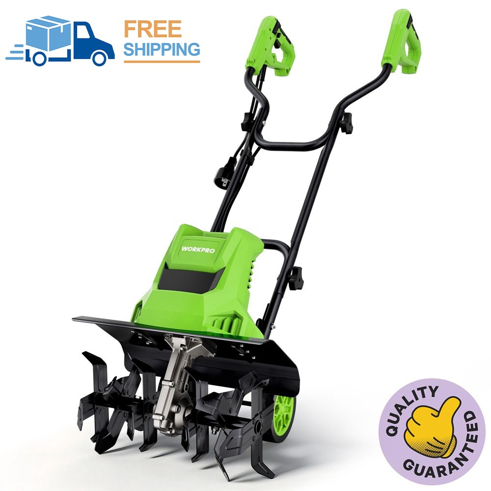 WORKPRO 1500W Electric Tiller 12.5A Corded Cultivator w/6 Steel Tines 16″Wx8.7″D
