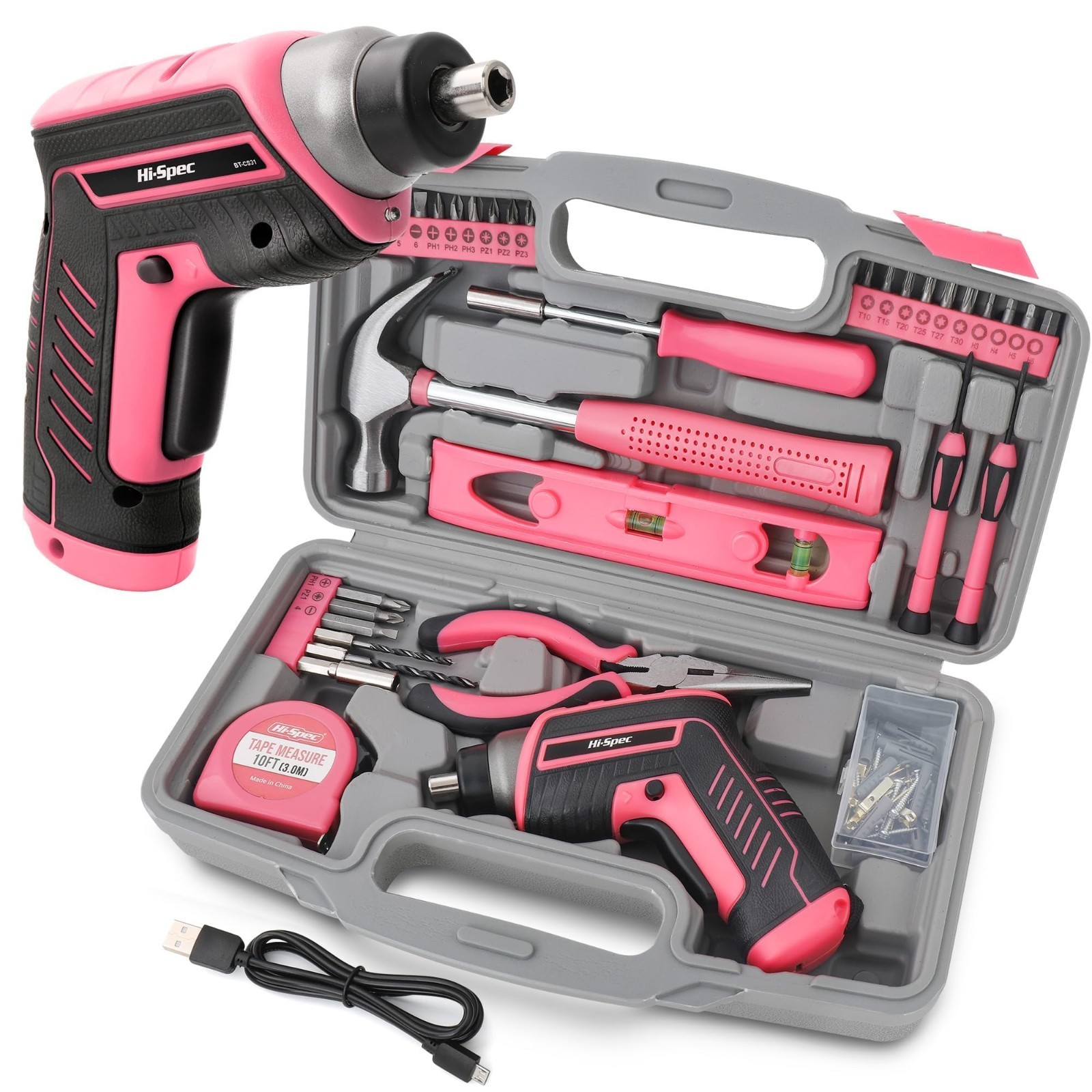 3.6V USB Electric Screwdriver for Home Repairs & Assembly, 35pc Set, LED Light,
