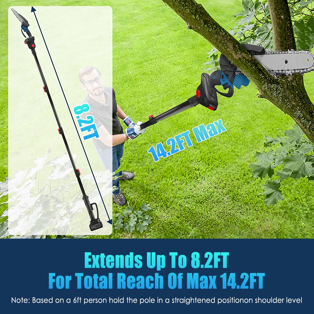 2-in-1 Electric Pole Saws Mini Chainsaw Cordless 6″ Chain Saw w/ Extension Pole