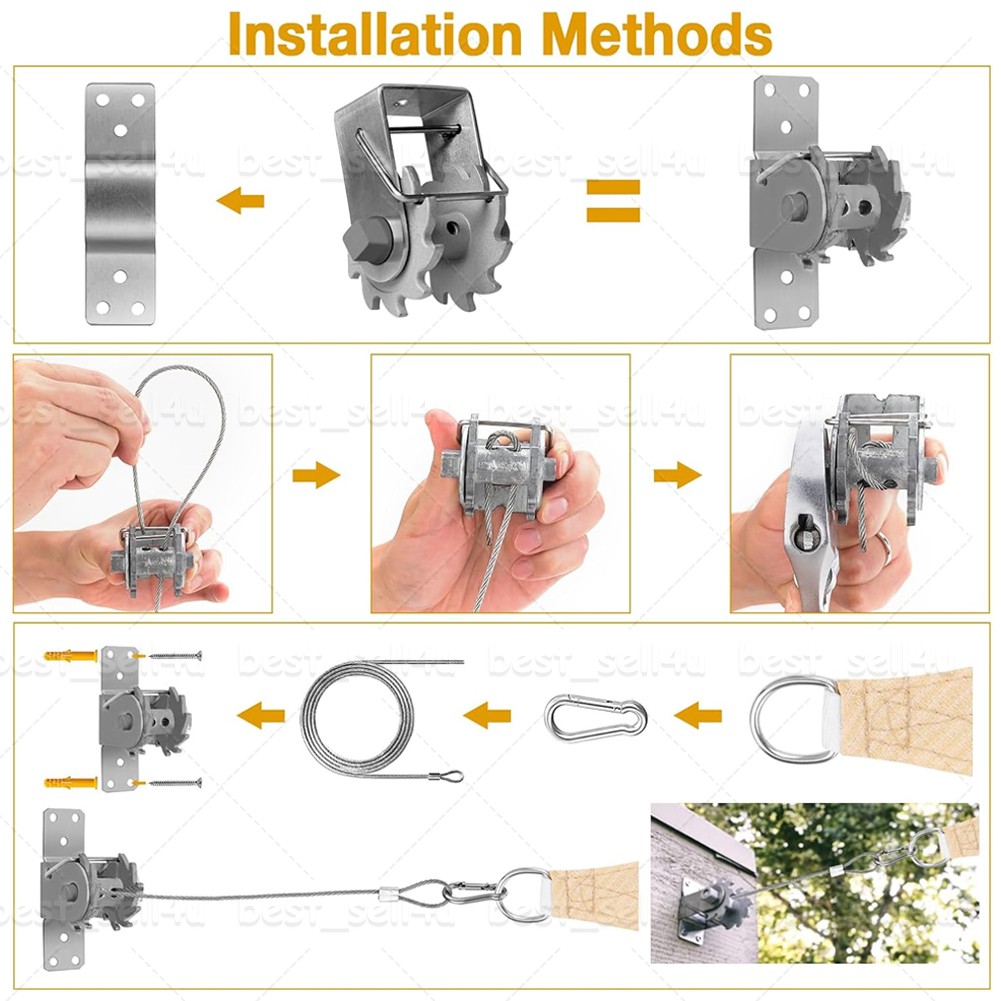 Hardware Kit for Sun Shade Sail Triangle Rectangle Installation Wire Rope Set