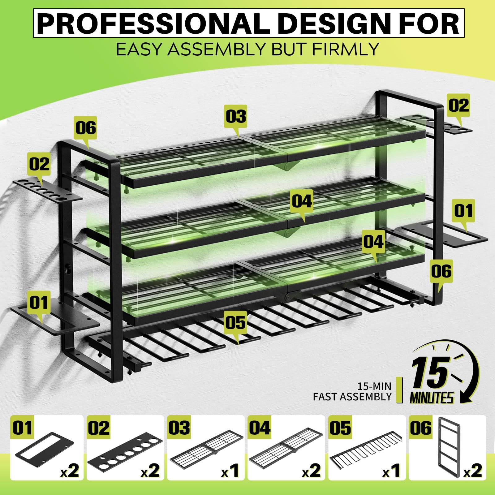 Large Power Tool Organizer Wall Mount, 8 Slots 4-4, With Charing Station