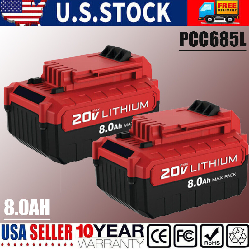20 Volt Lithium-Ion 8.0AH Battery for PORTER CABLE 20V Max PCC680L PCC685L 2pcs
