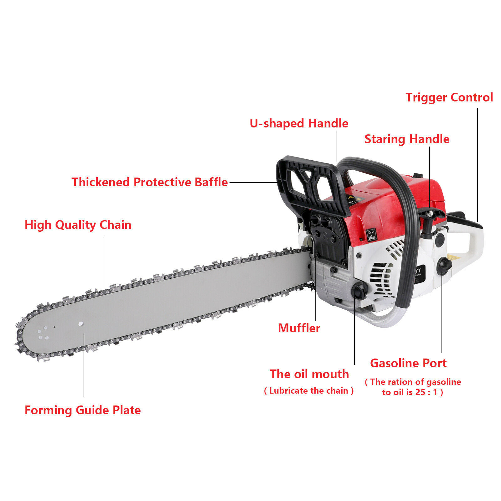 58CC 20/22″ Gasoline Powered Chainsaw Wood Cutting Engine Gas Crankcase Chainsaw