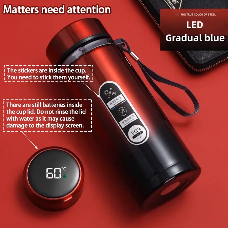 LED Temperature Display Thermos Bottle Stainless Steel Vacuum Flask Portable