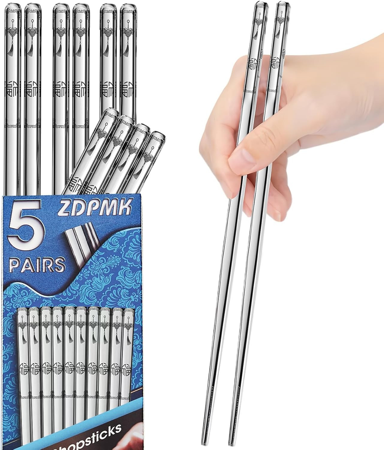 Stainless Steel Chopsticks – 5 Pairs Reusable Metal Chopsticks Dishwasher Safe,