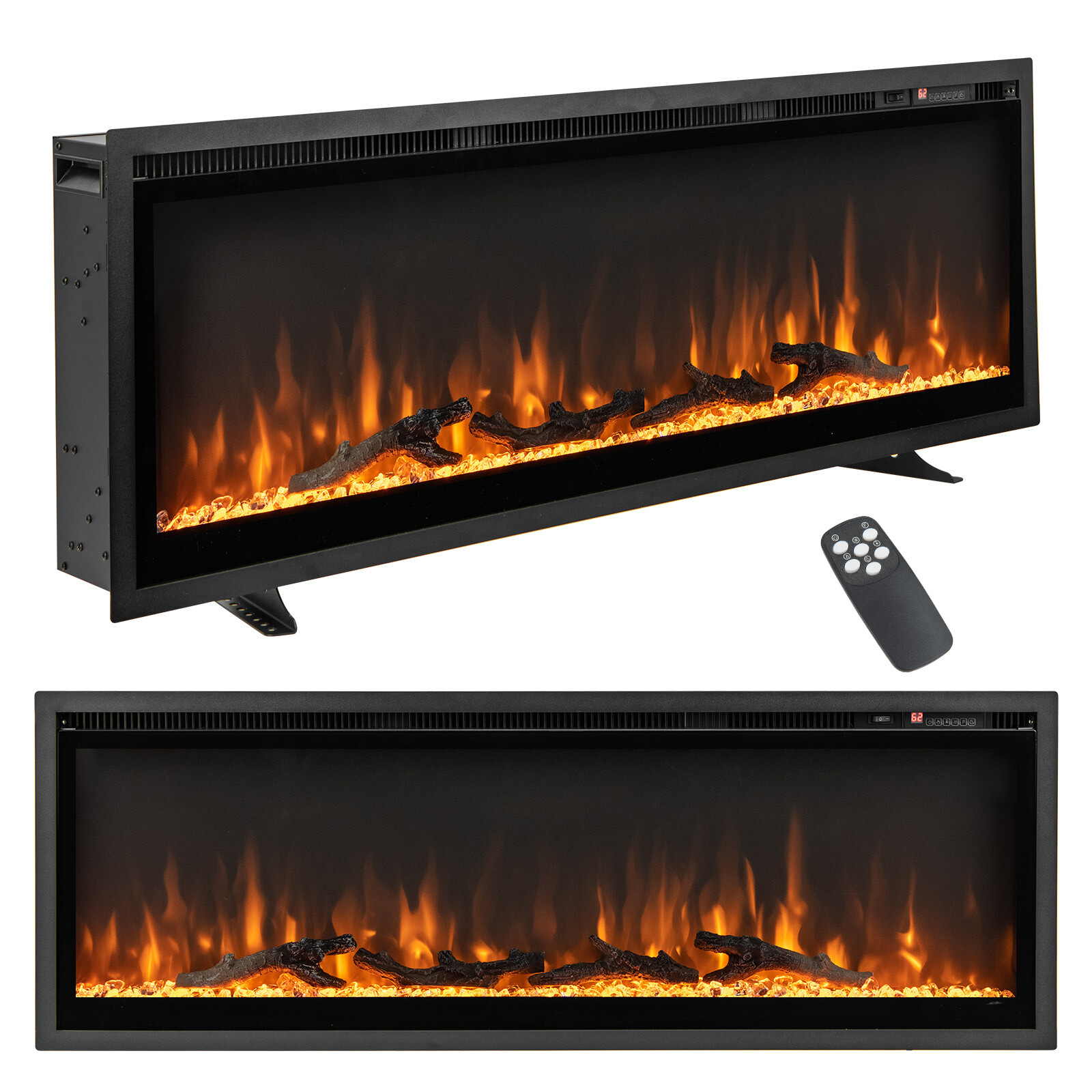 50 Inch Linear Electric Fireplace Heater Wall-Mounted Recessed Freestanding