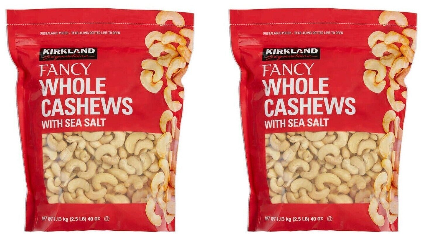 2 Packs Kirkland Signature Whole Fancy Cashew Nuts With Sea Salt 40 oz Each Pack