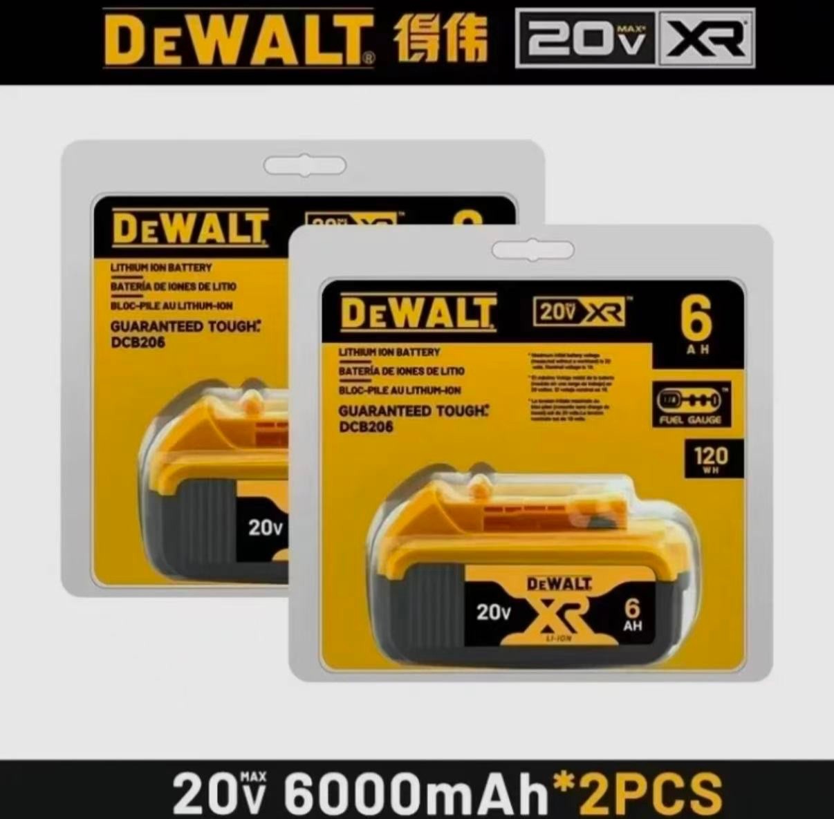 Genuine 2pack Dewalt DCB206 20V Max XR 6.0Ah Lithium Ion Batteries Li-ion DCB206