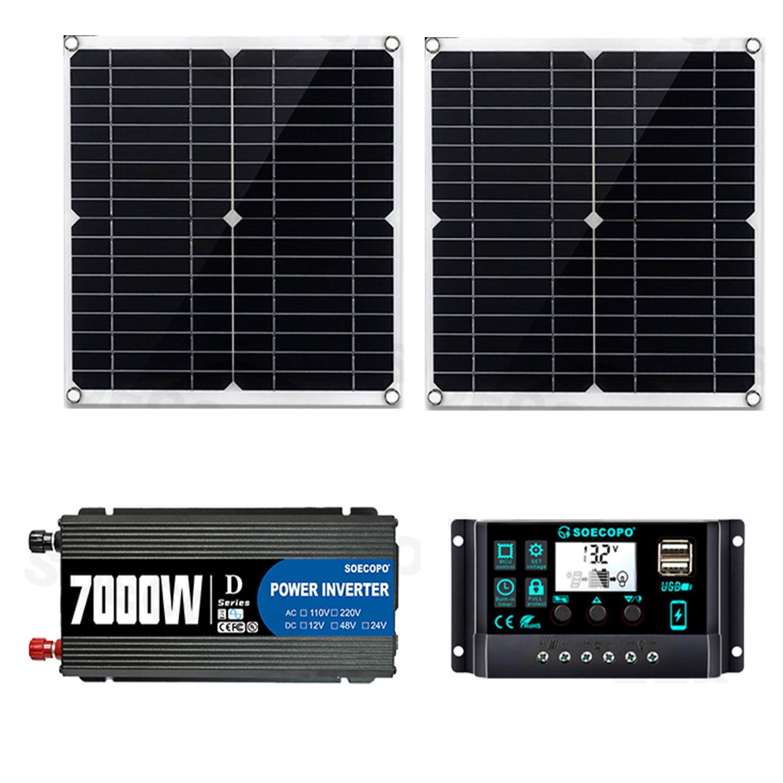 Complete 7000W Off-Grid Solar Kits 7000W Inverter 2pc 300W Solar Panel 110V/220V
