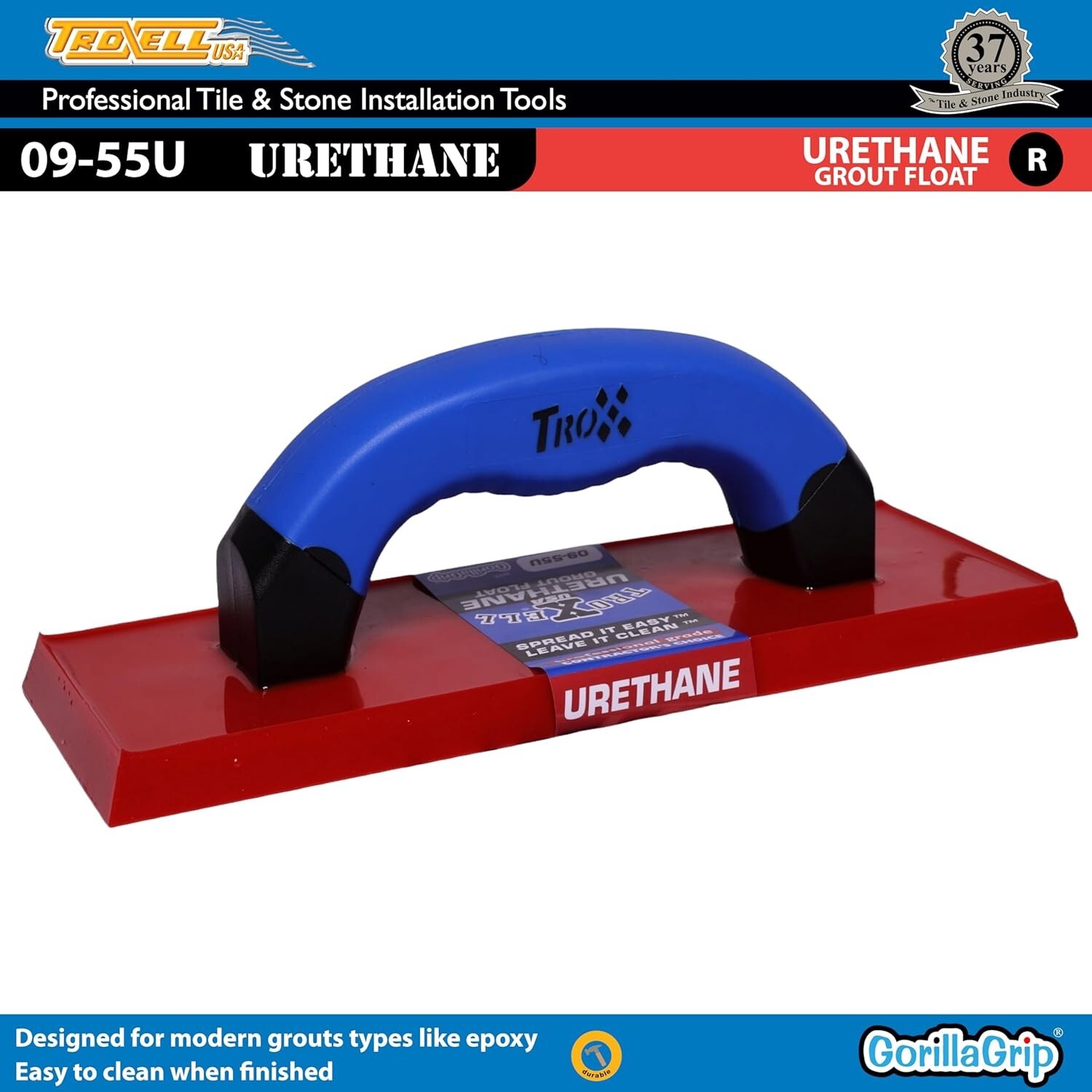 Troxell USA Red Urethane Grout Float 4 x 9 Soft Grip Comfortable Lightweight