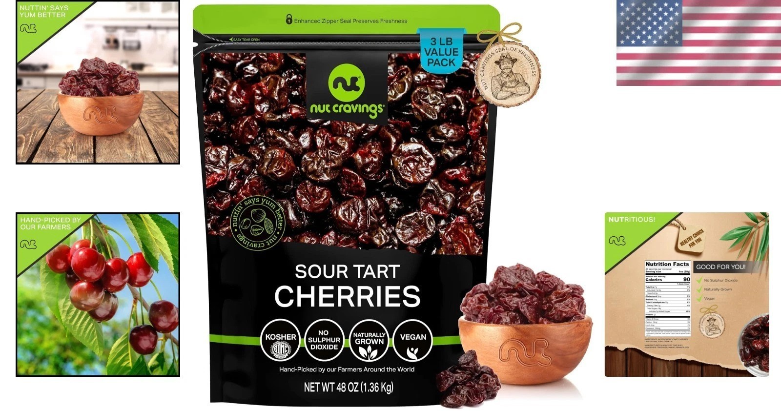 48oz Resealable Dried Cherries – Lightly Sweetened, , Kosher Snack