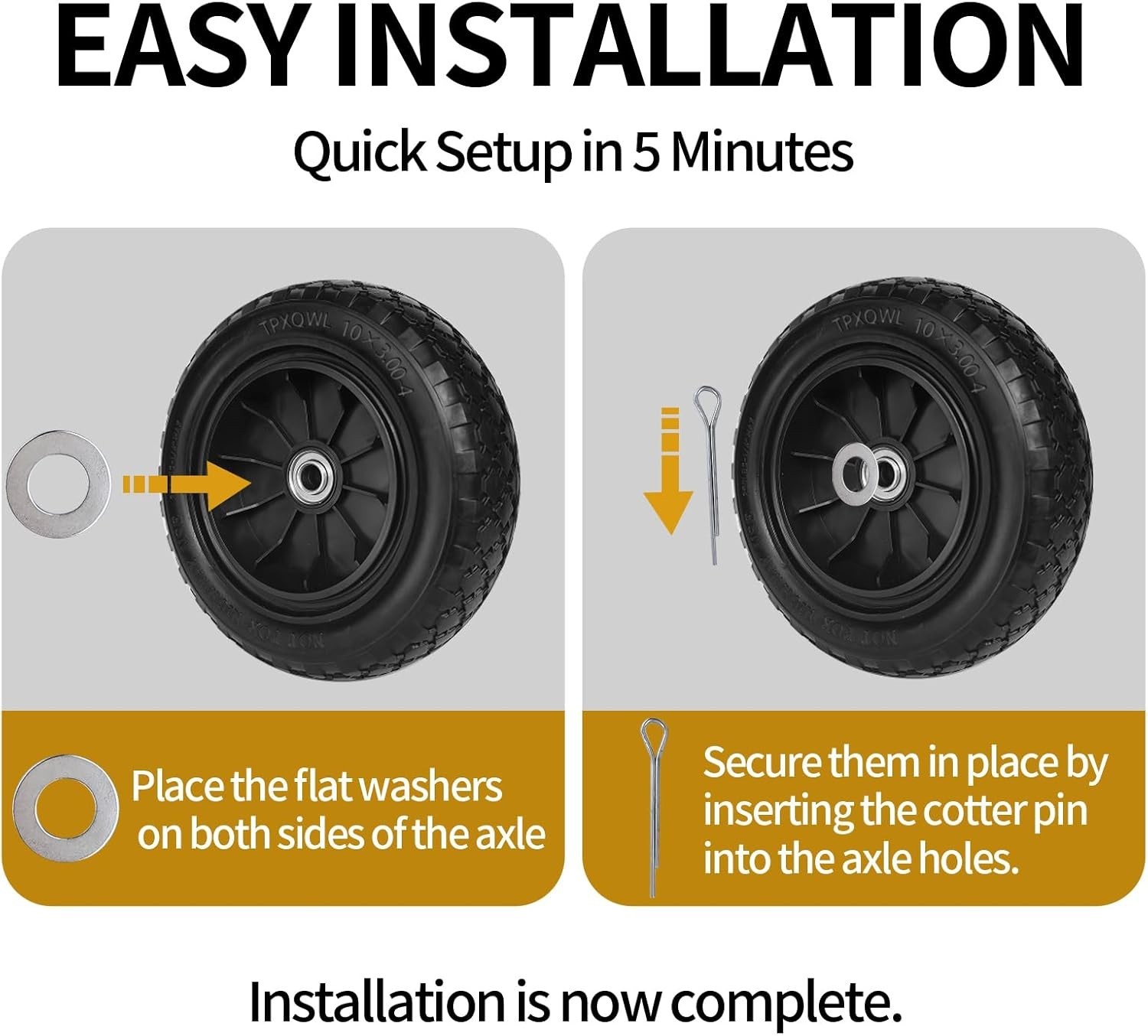 10 Inch 3.00-4 Flat Free Tire and Wheel Assembly with 5/8″ Bearings, 2.2″ Off…