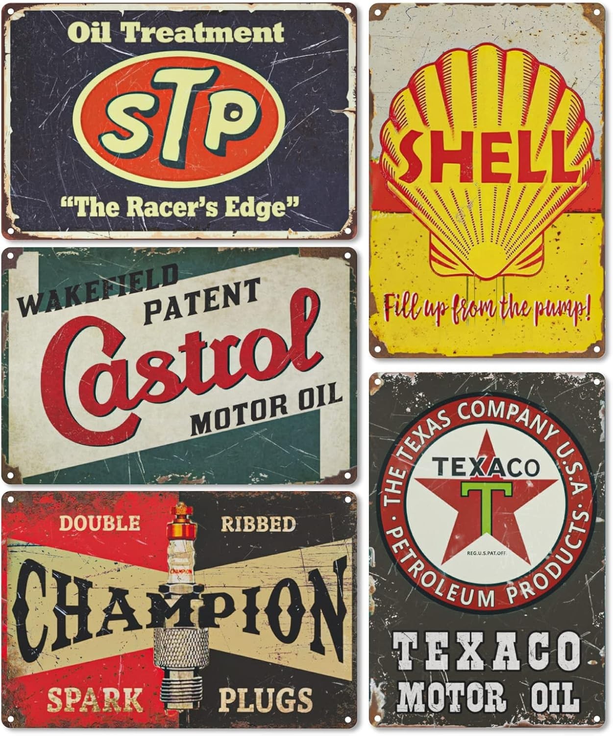 Vintage Garage Signs 5PCS PVC Retro Wall Decor Car Oil Gas Station Theme