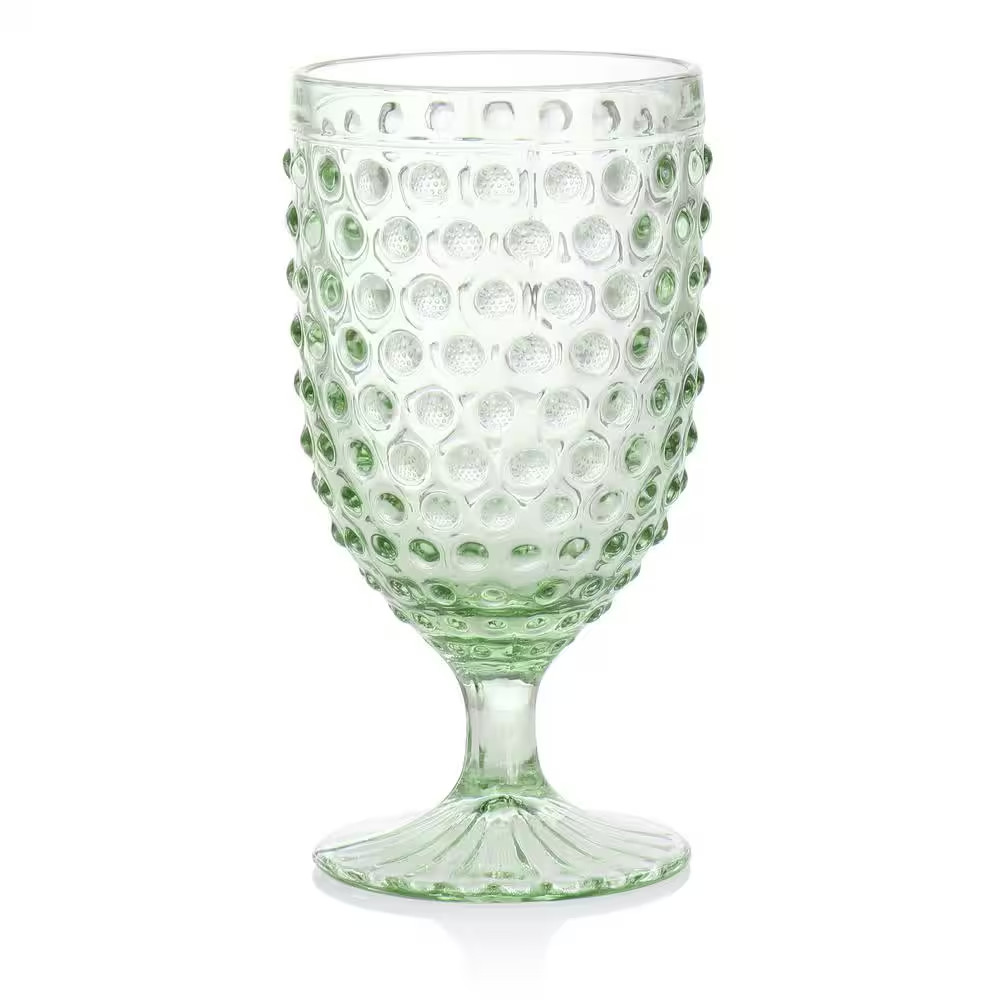 6 Piece 14.2 Oz. Clear Glass Hobnail Goblet Drinkware Set in Green