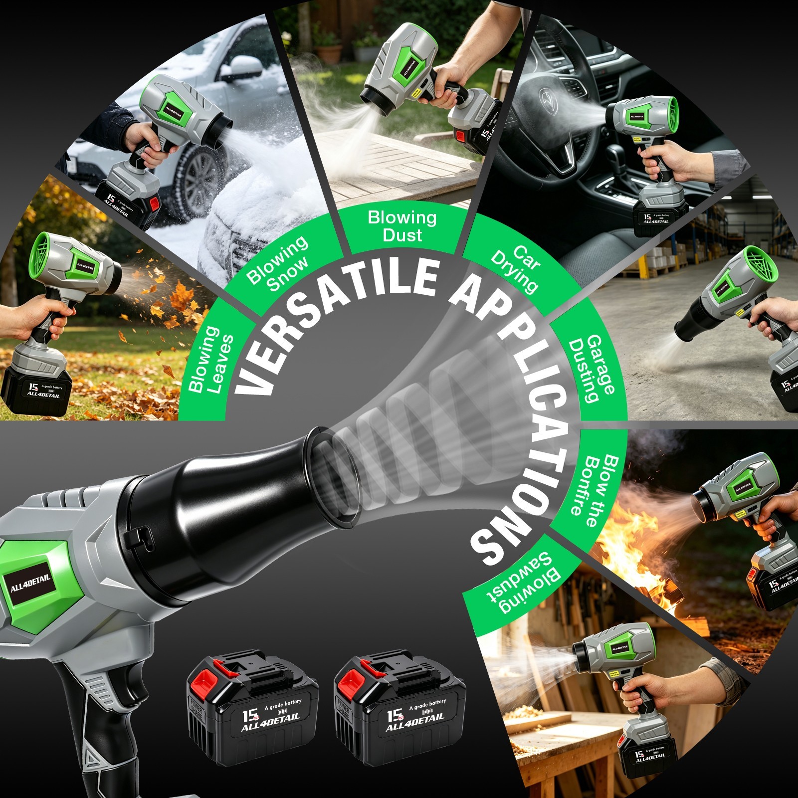 21V Cordless Leaf Blower 505CFM Handheld Leaf Blower with 2 x 4.5Ah Batteries