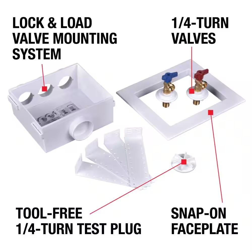 Oatey Quadtro 1/2 in. x 1/2 in. PEX Compatible Washing Machine Outlet Box with 2