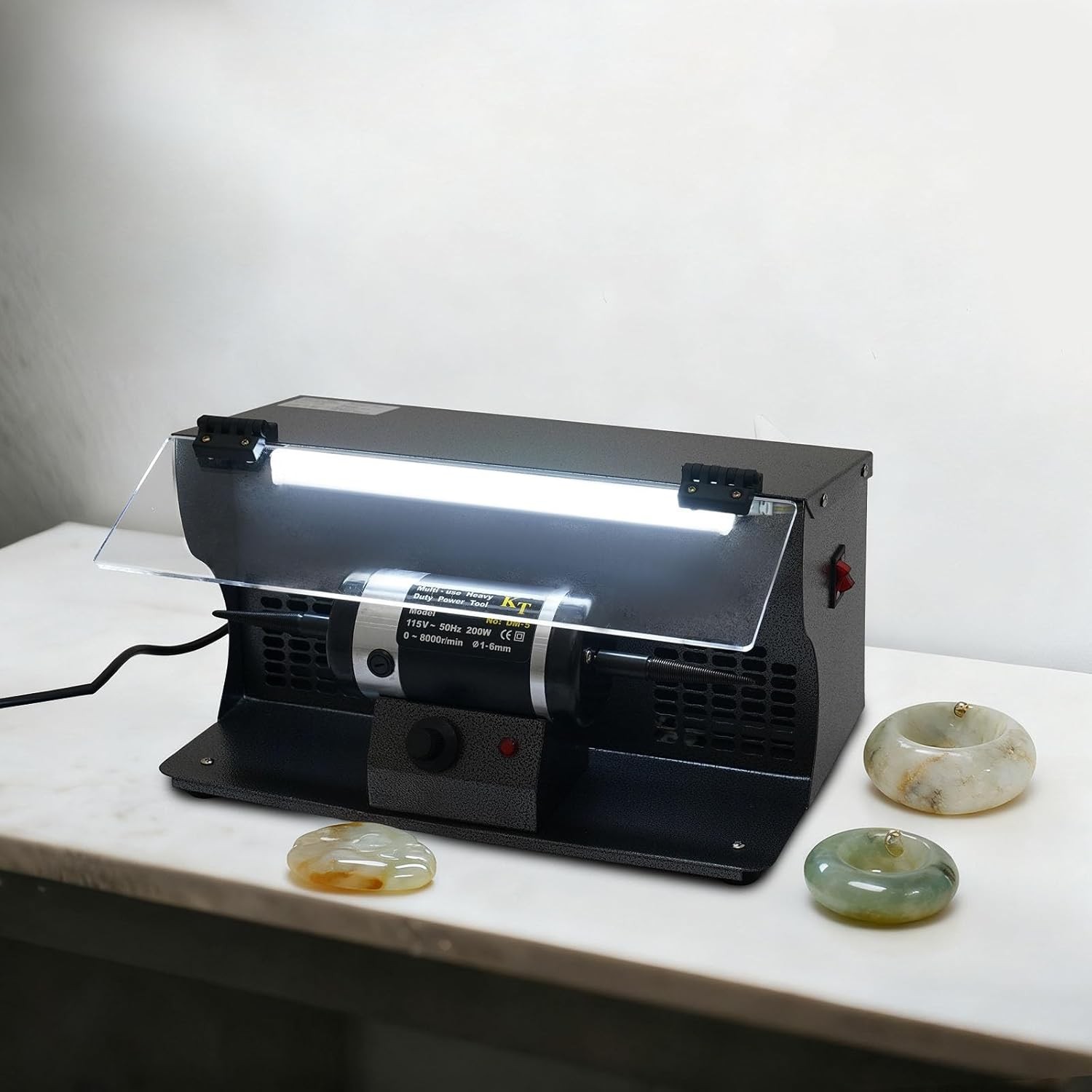 200W Bench Polisher with Dust Collector, Adjustable 0-8000 RPM