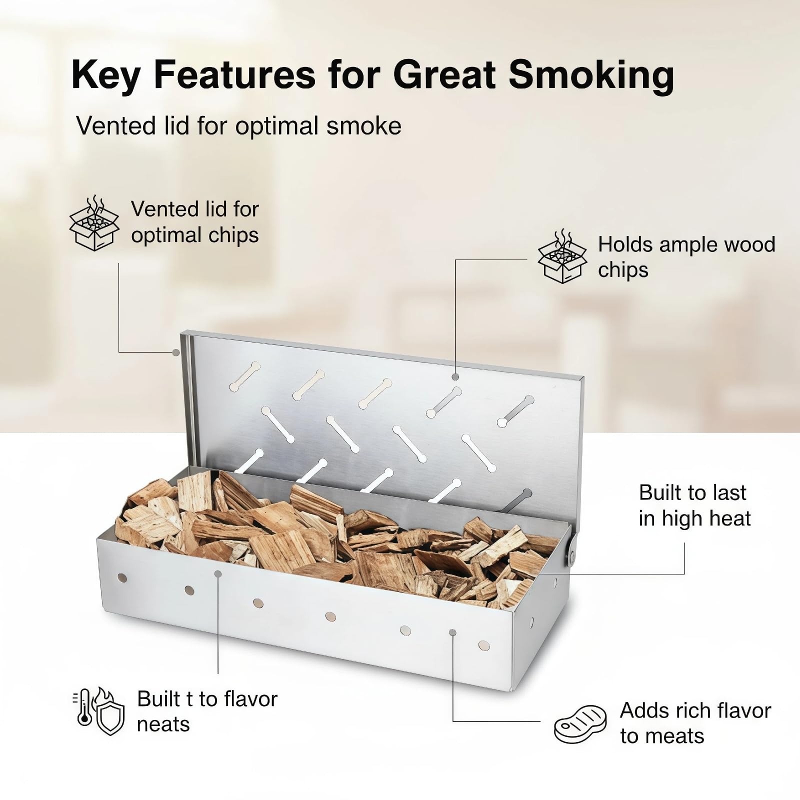 Smoker Box for Gas Grill,Wood Chip Stainless Steel Pellet Standard, Sliver