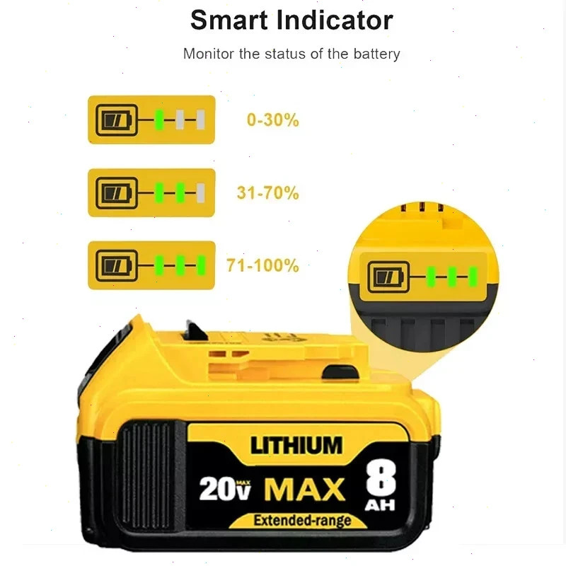 Pack 12.0AH For DeWalt 20V 20 Volt Max XR Lithium Ion Battery DCB206-2 DCB205-2
