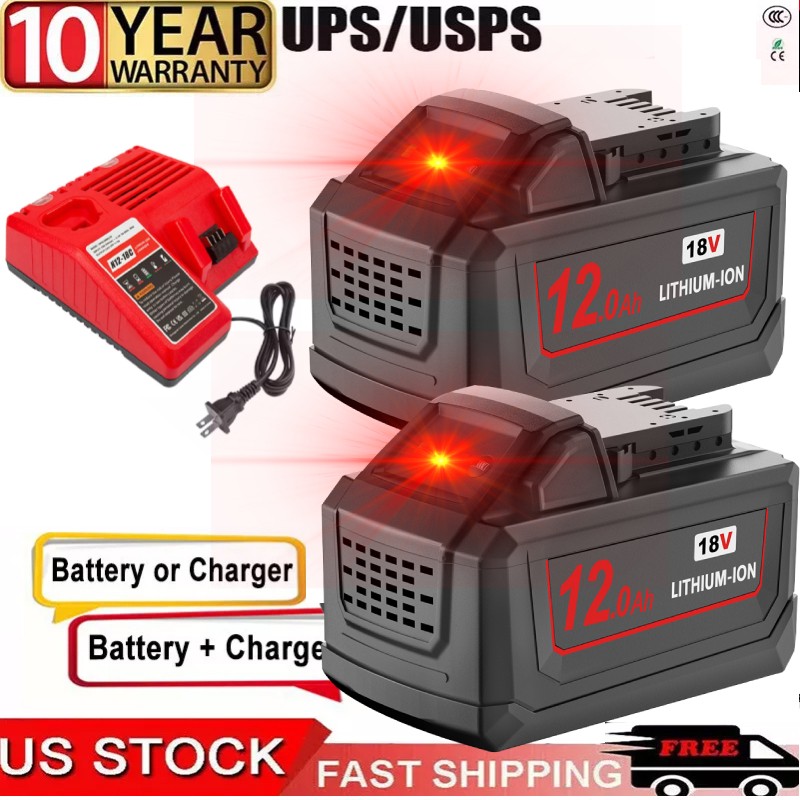 18V For Milwaukee for M18 12.0Ah Battery Extended Lithium 48-11-1880 / Charger