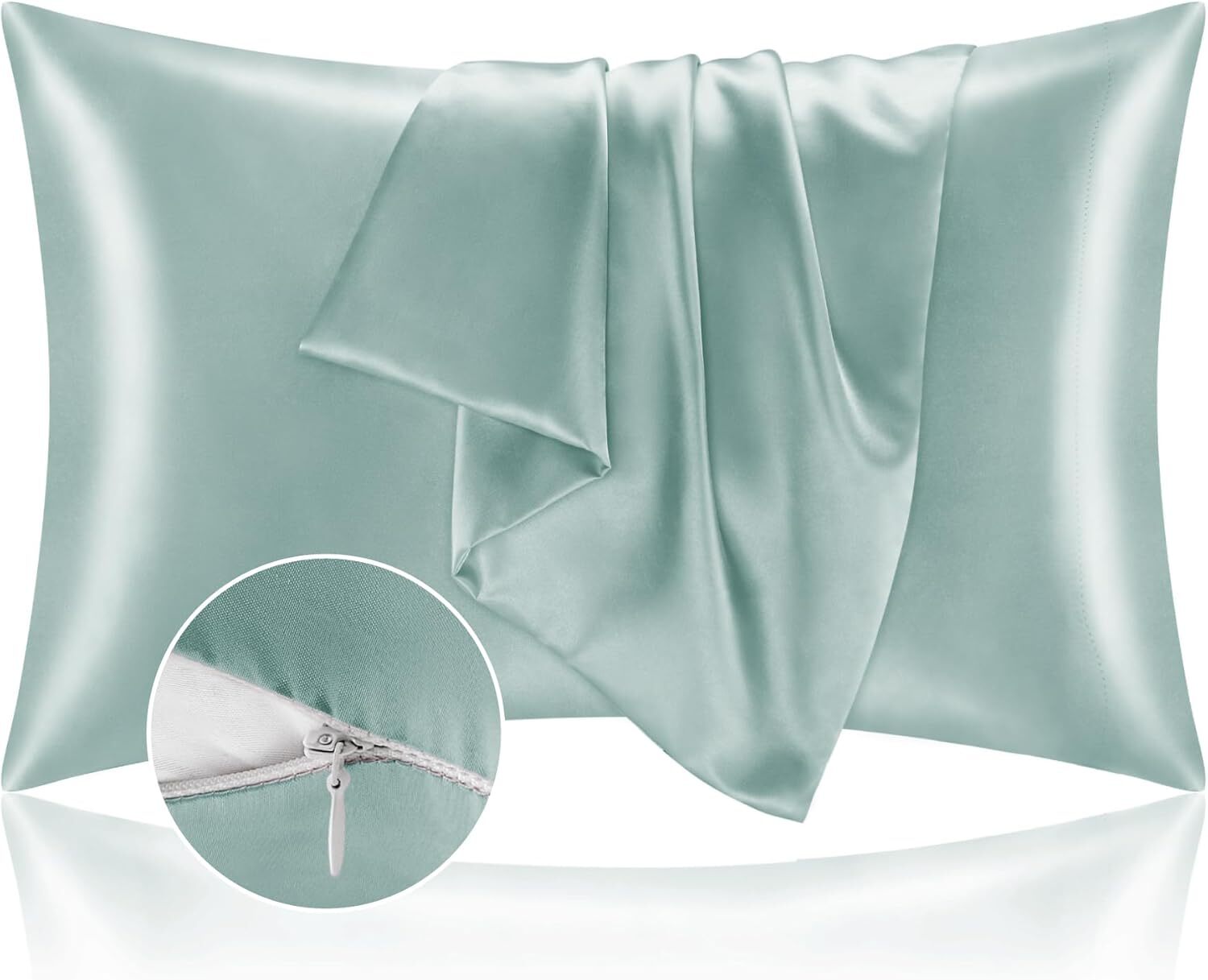 Satin Pillowcase with Zipper 2 Pack Standard Size 20×26 Coral Silk Like Cooling