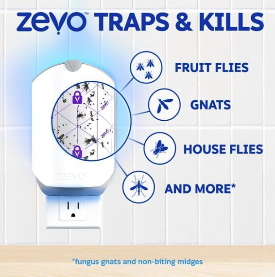 Zevo Plug-In Fly Trap 2 Plug-in Bases + 2 Cartridges Blue UV Light -VALUE 2 PACK