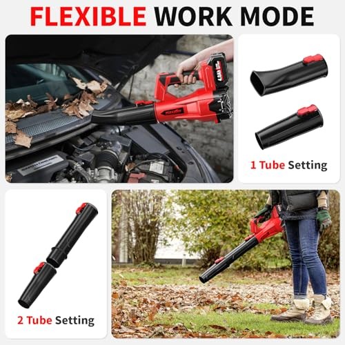 FULLYEA Cordless Leaf Blower, 6 Speed Modes, 500 CFM/150 MPH Leaf Blower Red
