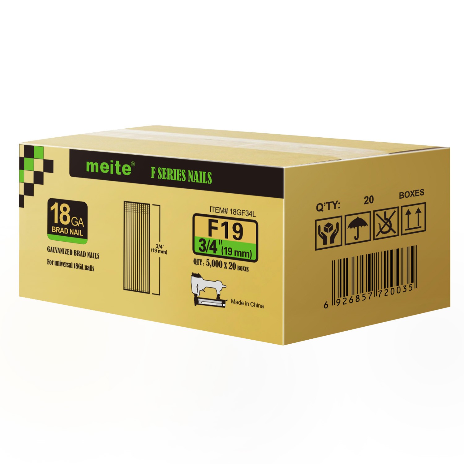 meite 18 Gauge Brad Finish Nails 1/2″ to 2″ Galvanized F Series Bluk Case