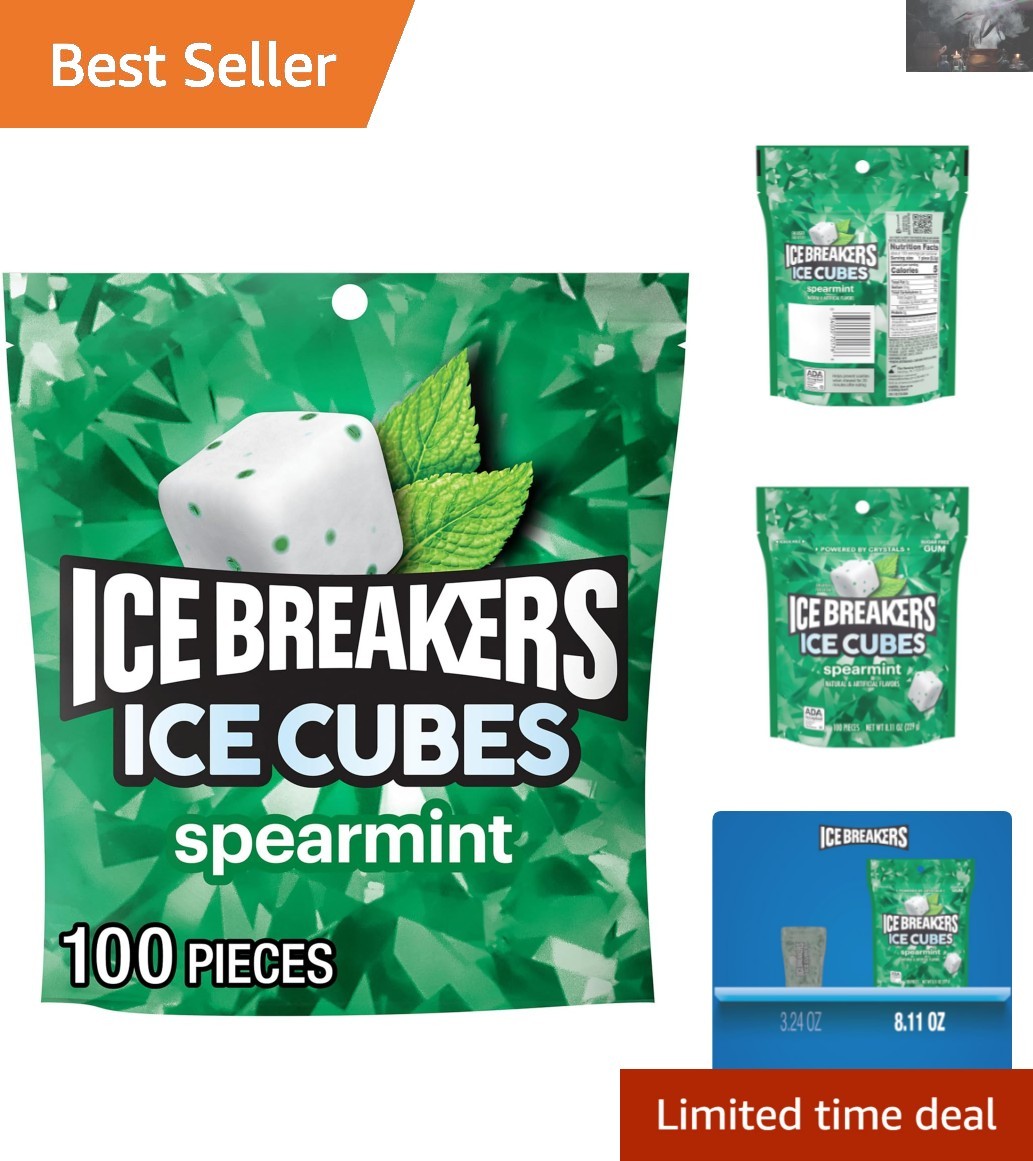 8.11 oz Ice Cubes Spearmint Chewing Gum – 100 Sugar-Free Cubes for Fresh Breath