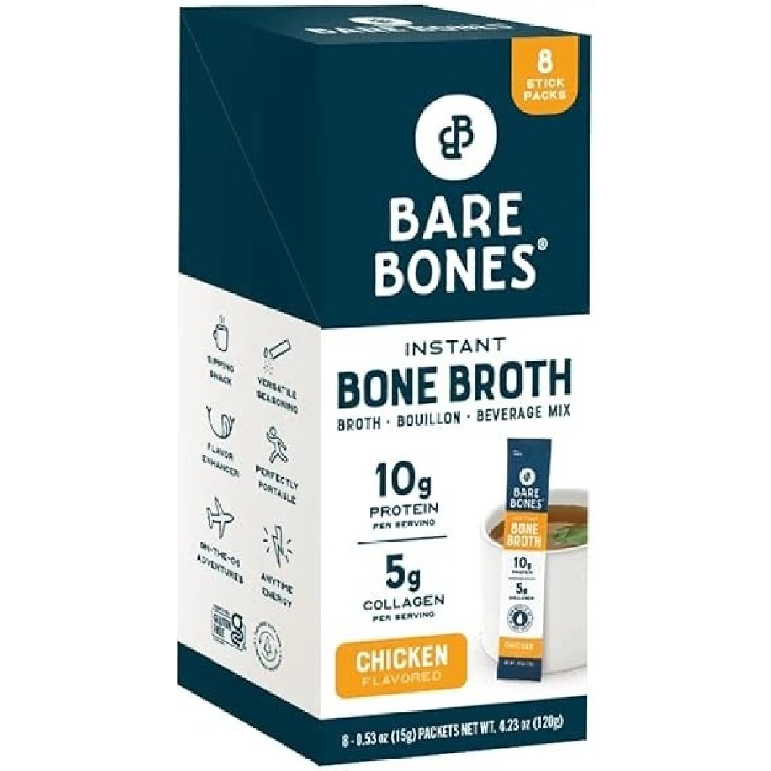 Bare Bones Chicken Broth Powder Sticks, 8 ct (4-Pack) – 32 Broth Sticks