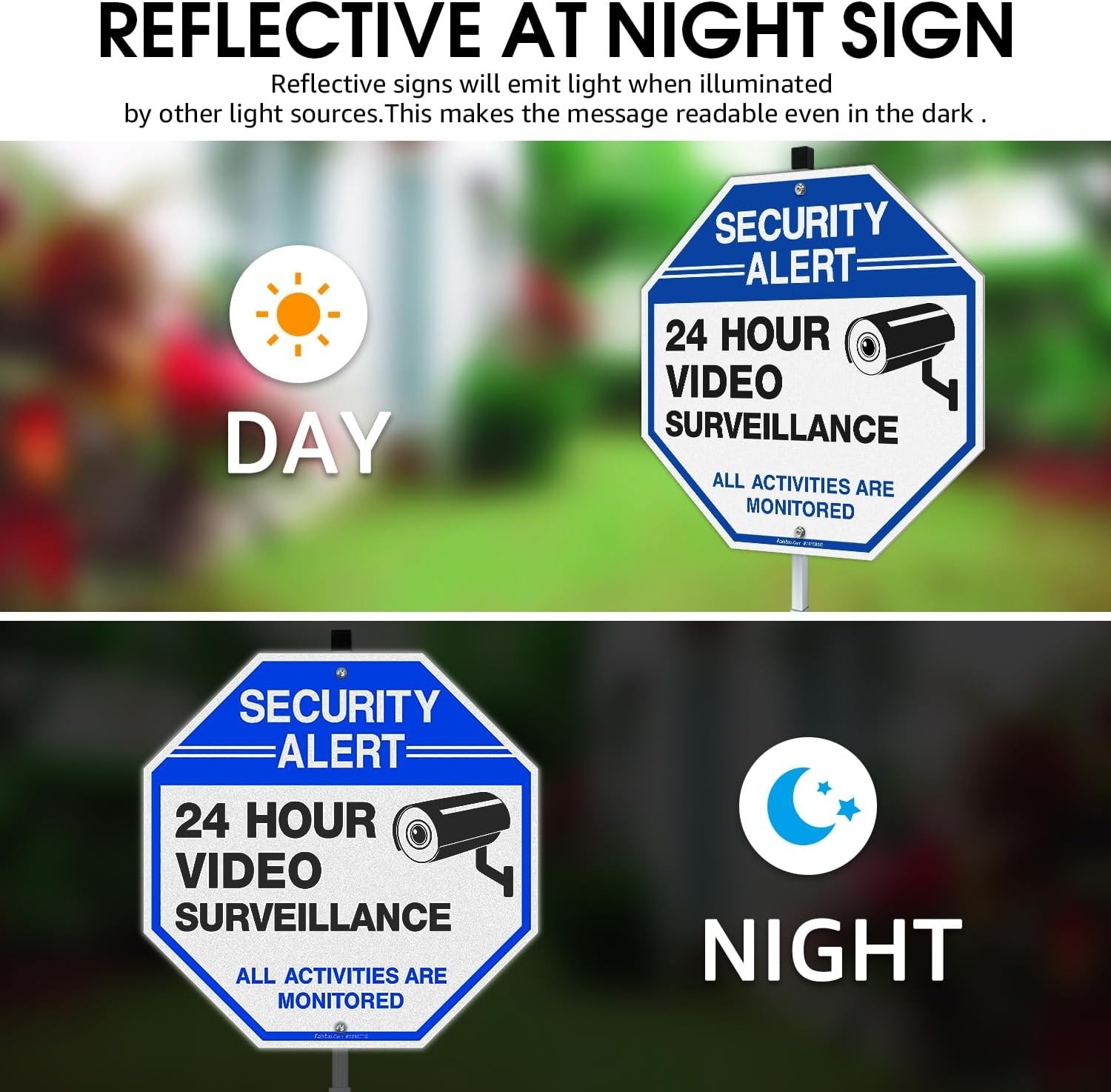Security Sign Video Surveillance Sign with 42″ Stake, 2-Pack 10″x10″ Rust Fre…
