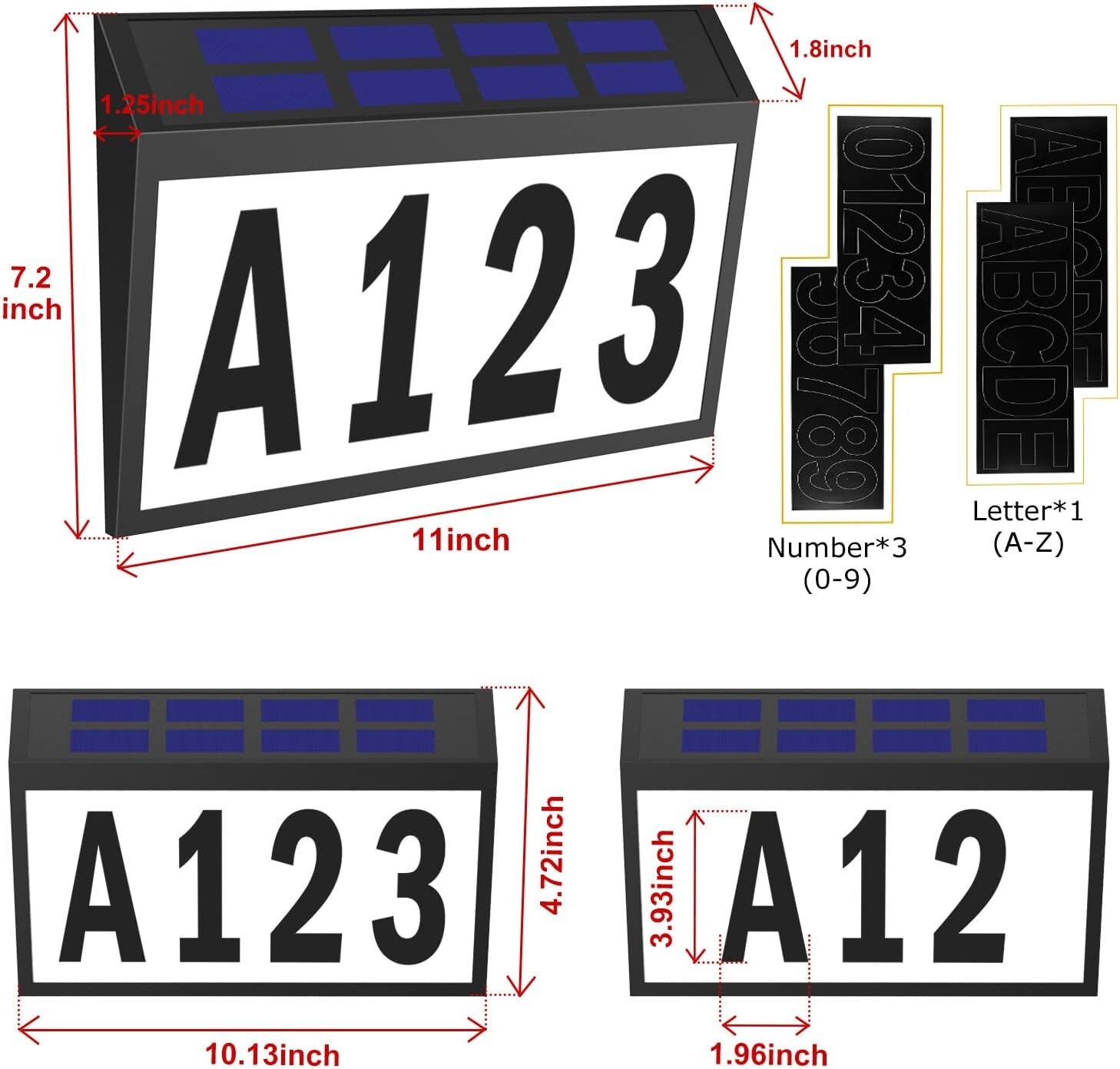 T-SUN Solar LED Light Sign House Street Door Address Plaque Number Plate Lamp US