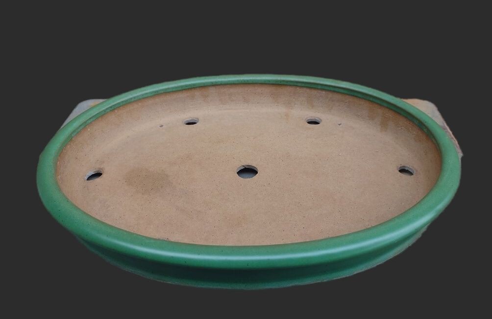 Japanese Bonsai Pot Tokoname Green Glazed Oval Extra Large W41cm YAMAFUSA